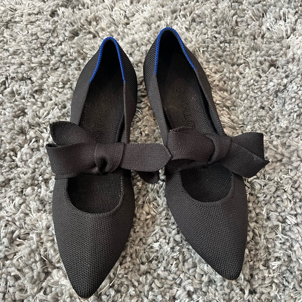 Rothy's Mary Jane The Point Bow Tie Flats in Black size 7.5